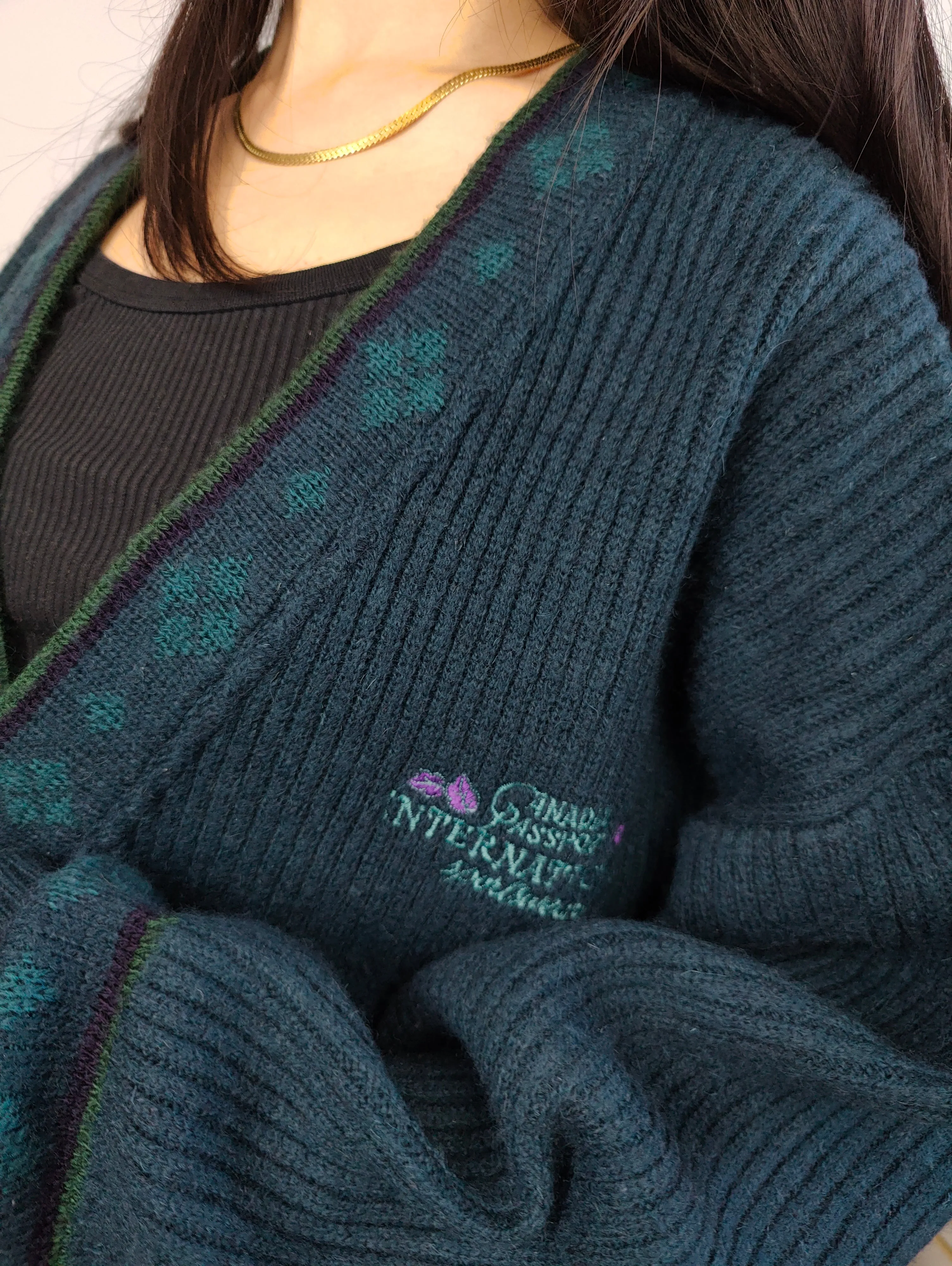 Vintage wool cardigan M | green knit knitted sweater jacket