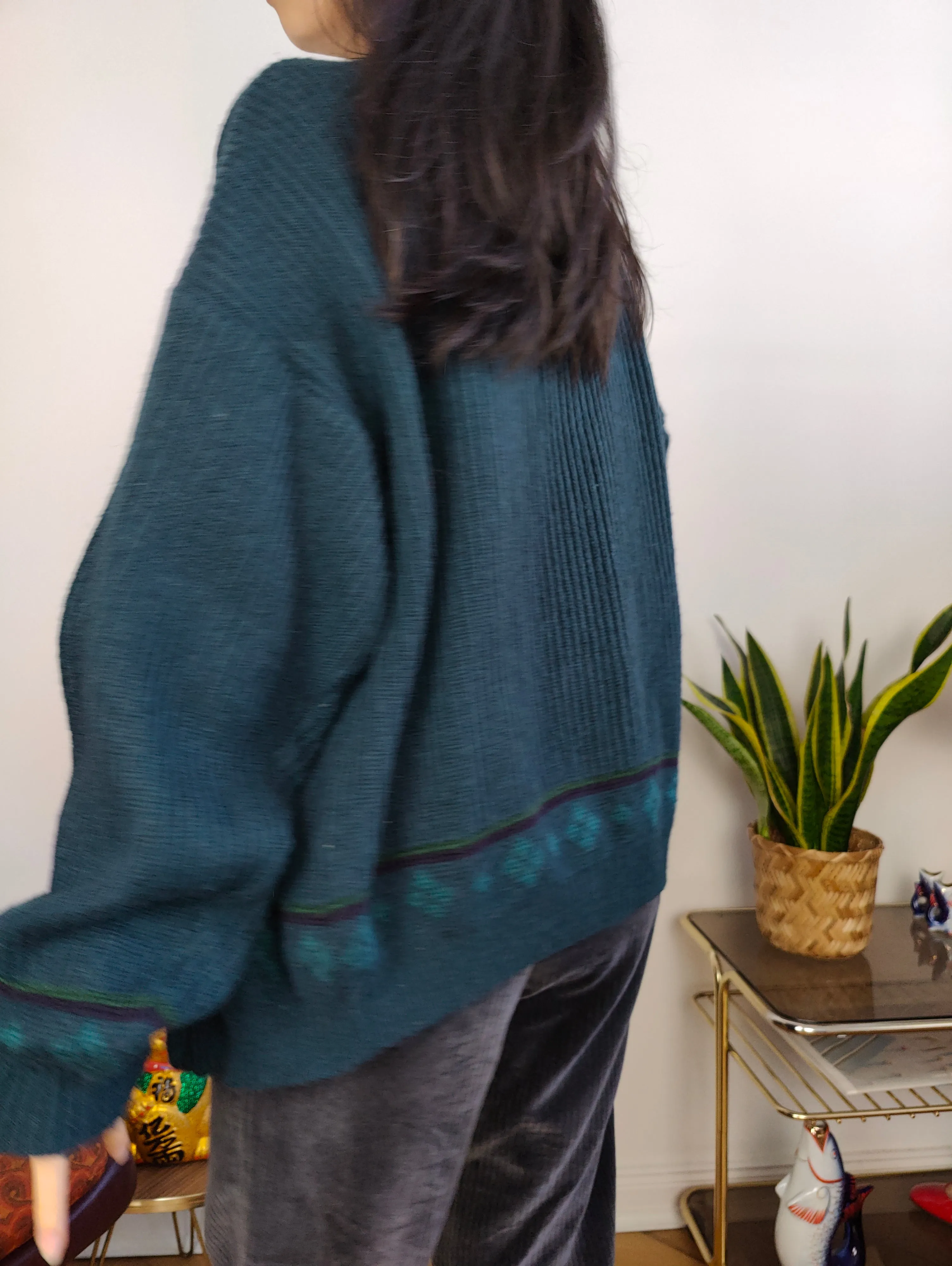 Vintage wool cardigan M | green knit knitted sweater jacket