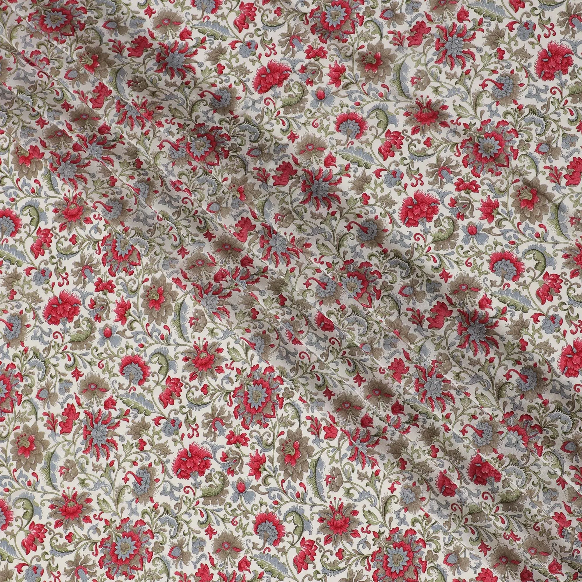 White Premium pure silk crepe fabric with multicolor print in floral design-D17194