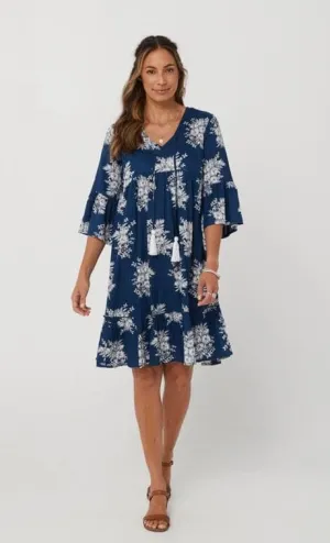 Women Blue Print/Viscose Dress - Abby Dress