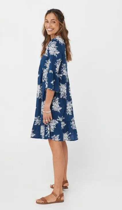 Women Blue Print/Viscose Dress - Abby Dress