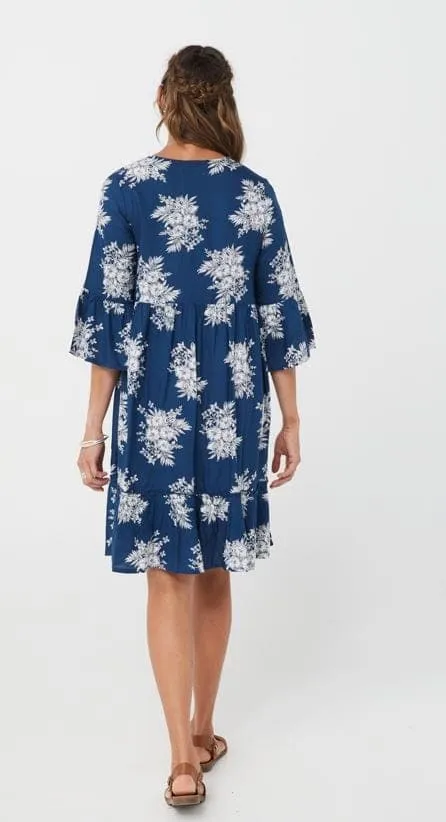 Women Blue Print/Viscose Dress - Abby Dress