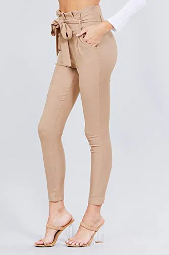 Women's Belted High Waisted Pegged Long Pants