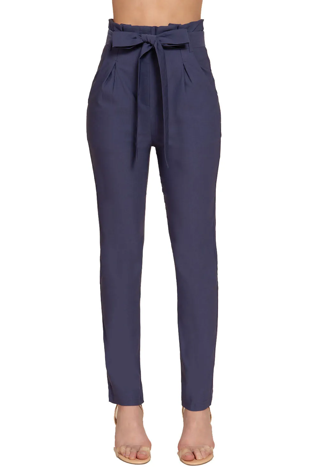 Women's Belted High Waisted Pegged Long Pants