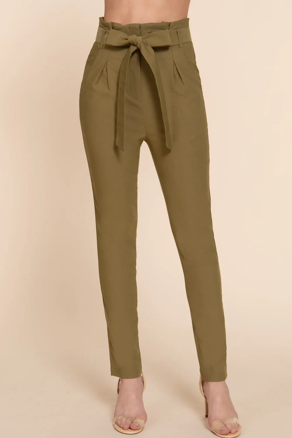Women's Belted High Waisted Pegged Long Pants