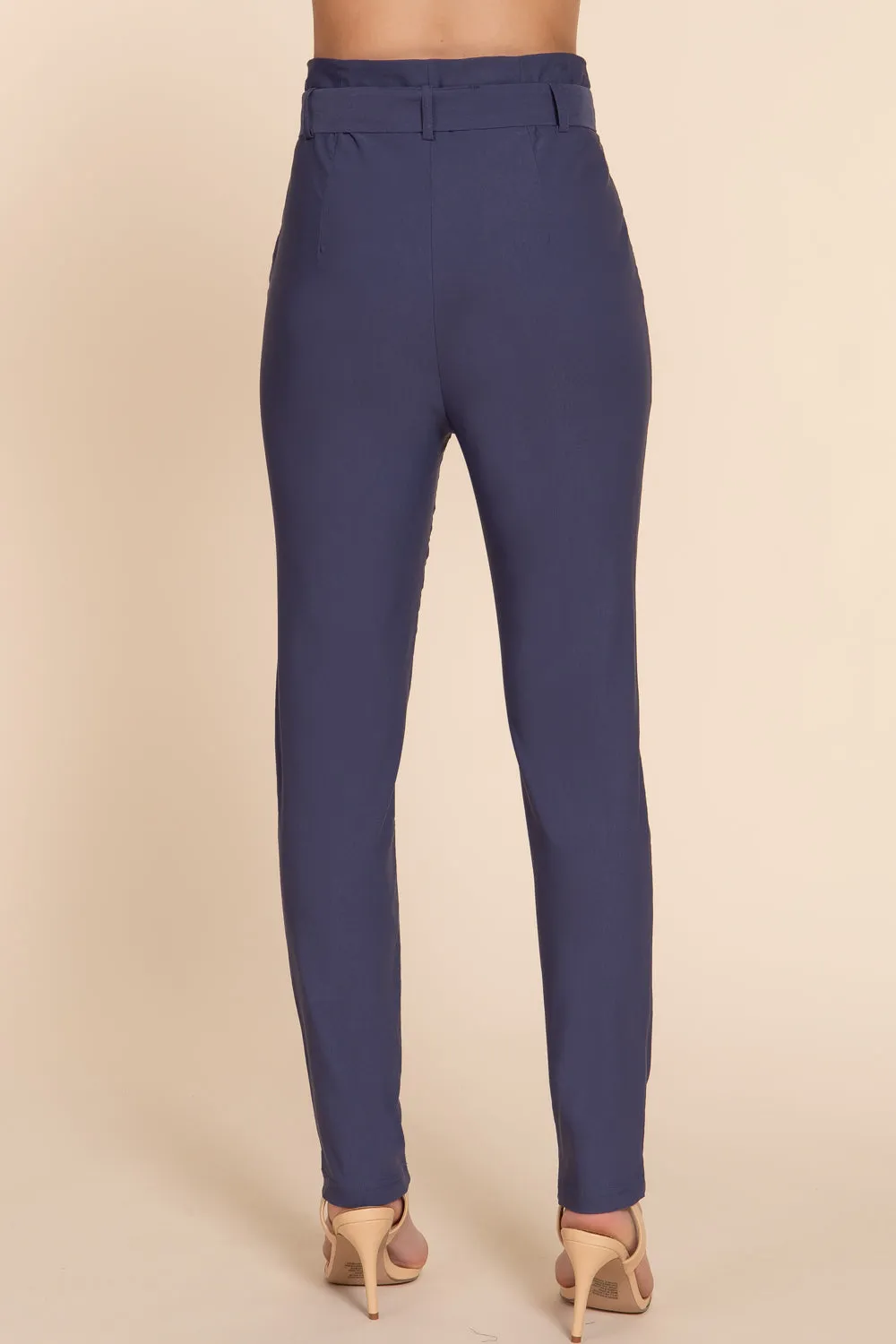 Women's Belted High Waisted Pegged Long Pants