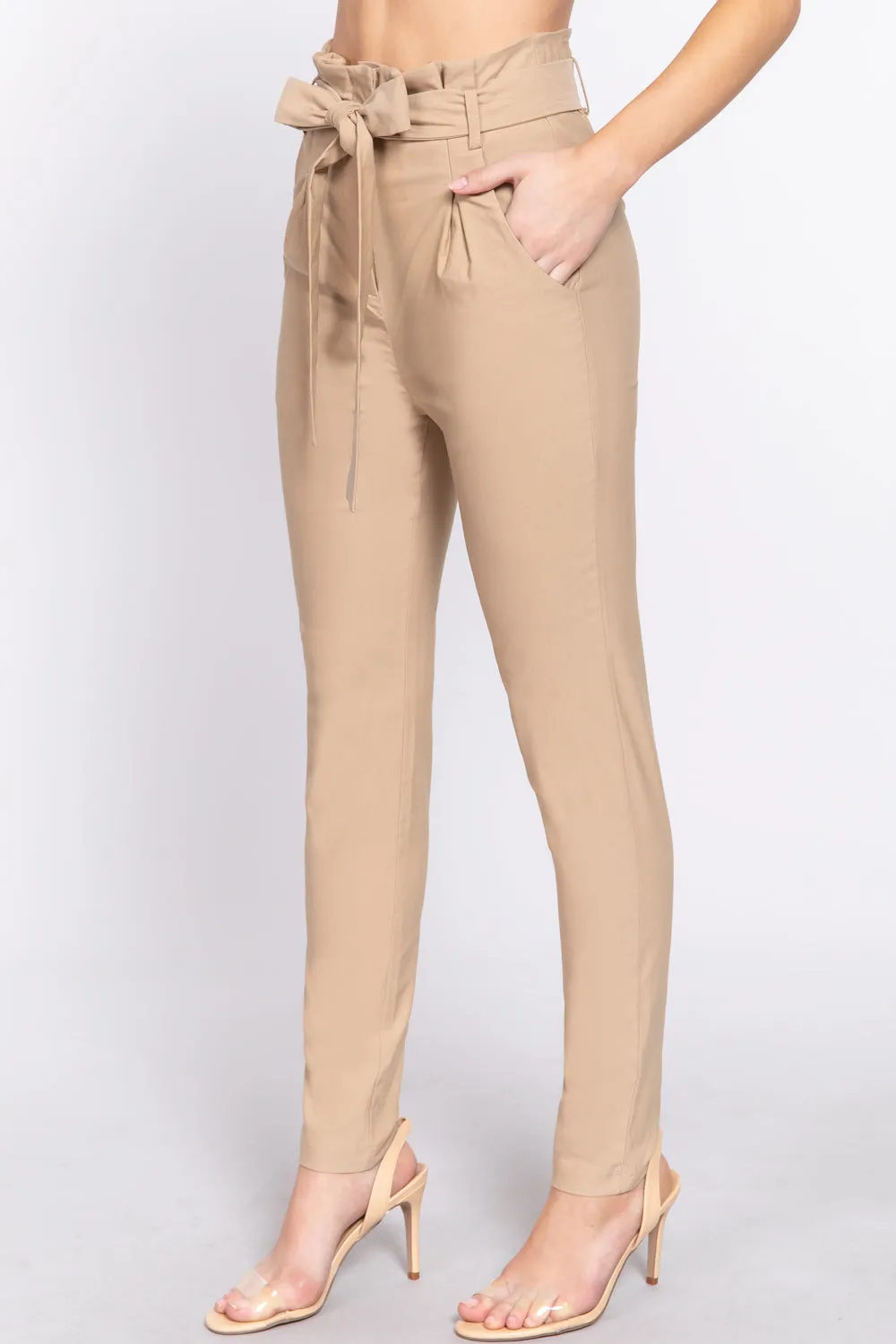 Women's Belted High Waisted Pegged Long Pants