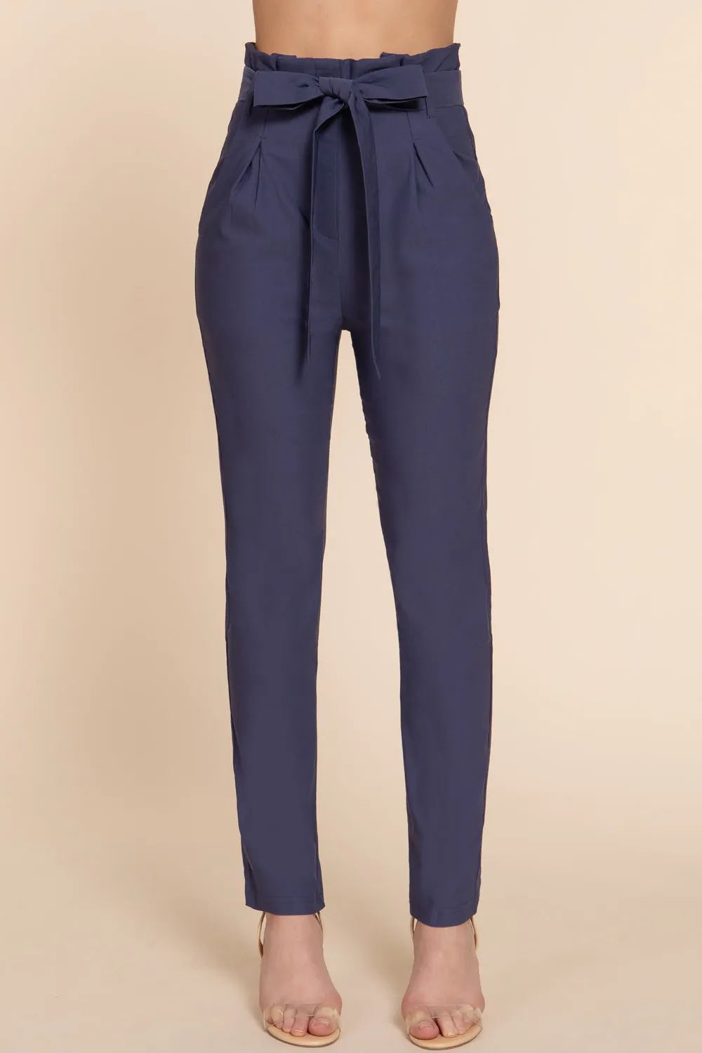 Women's Belted High Waisted Pegged Long Pants