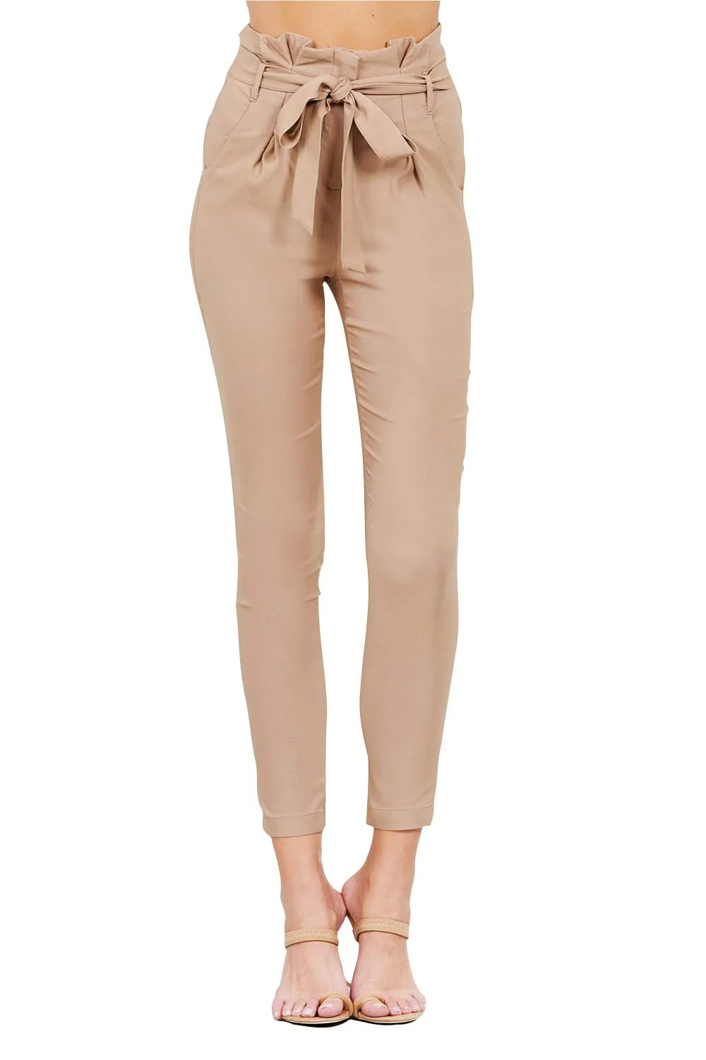Women's Belted High Waisted Pegged Long Pants