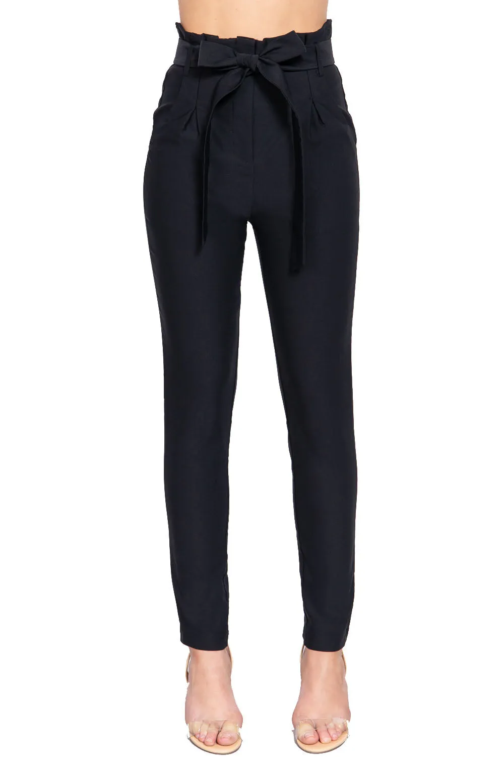 Women's Belted High Waisted Pegged Long Pants