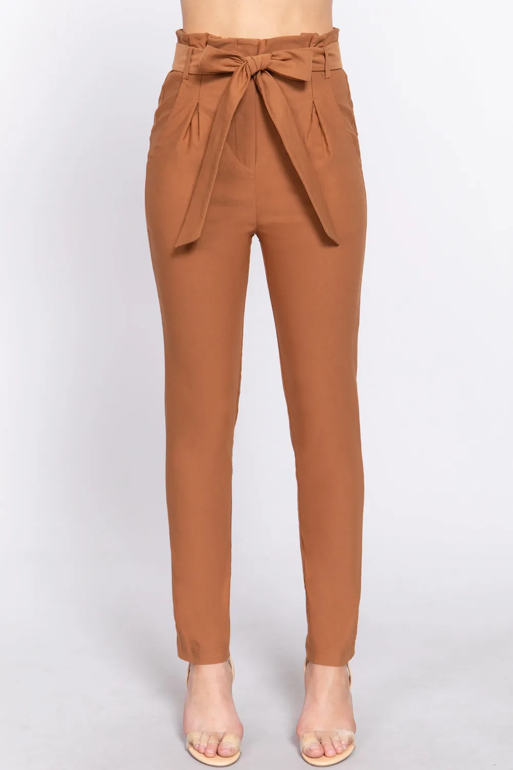 Women's Belted High Waisted Pegged Long Pants