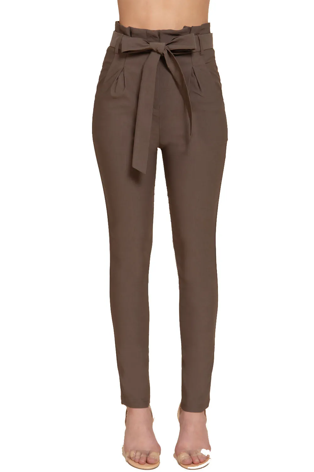 Women's Belted High Waisted Pegged Long Pants