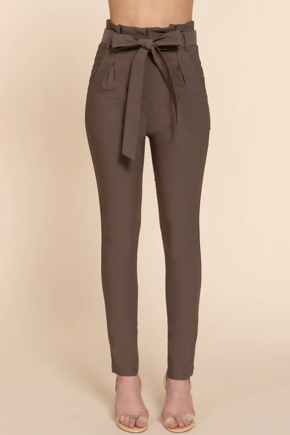 Women's Belted High Waisted Pegged Long Pants