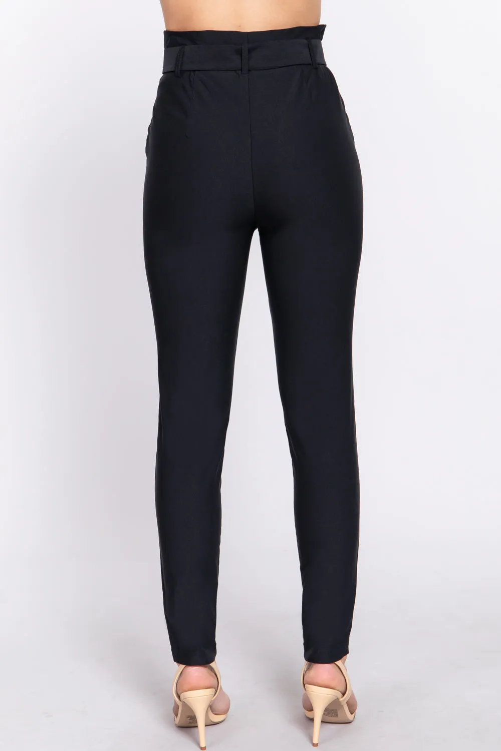 Women's Belted High Waisted Pegged Long Pants