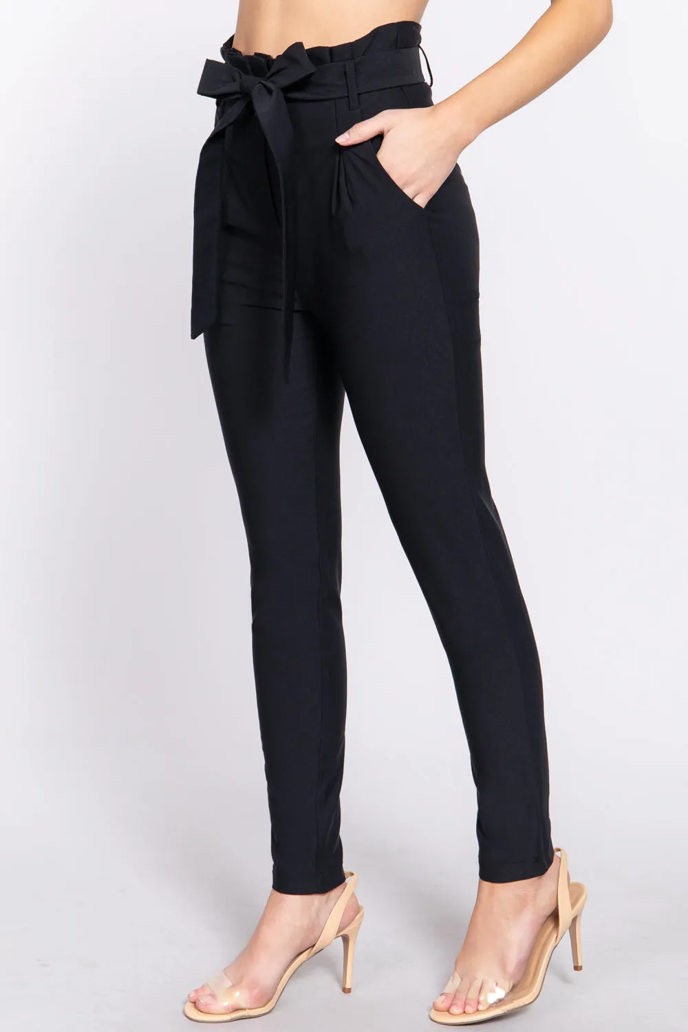 Women's Belted High Waisted Pegged Long Pants