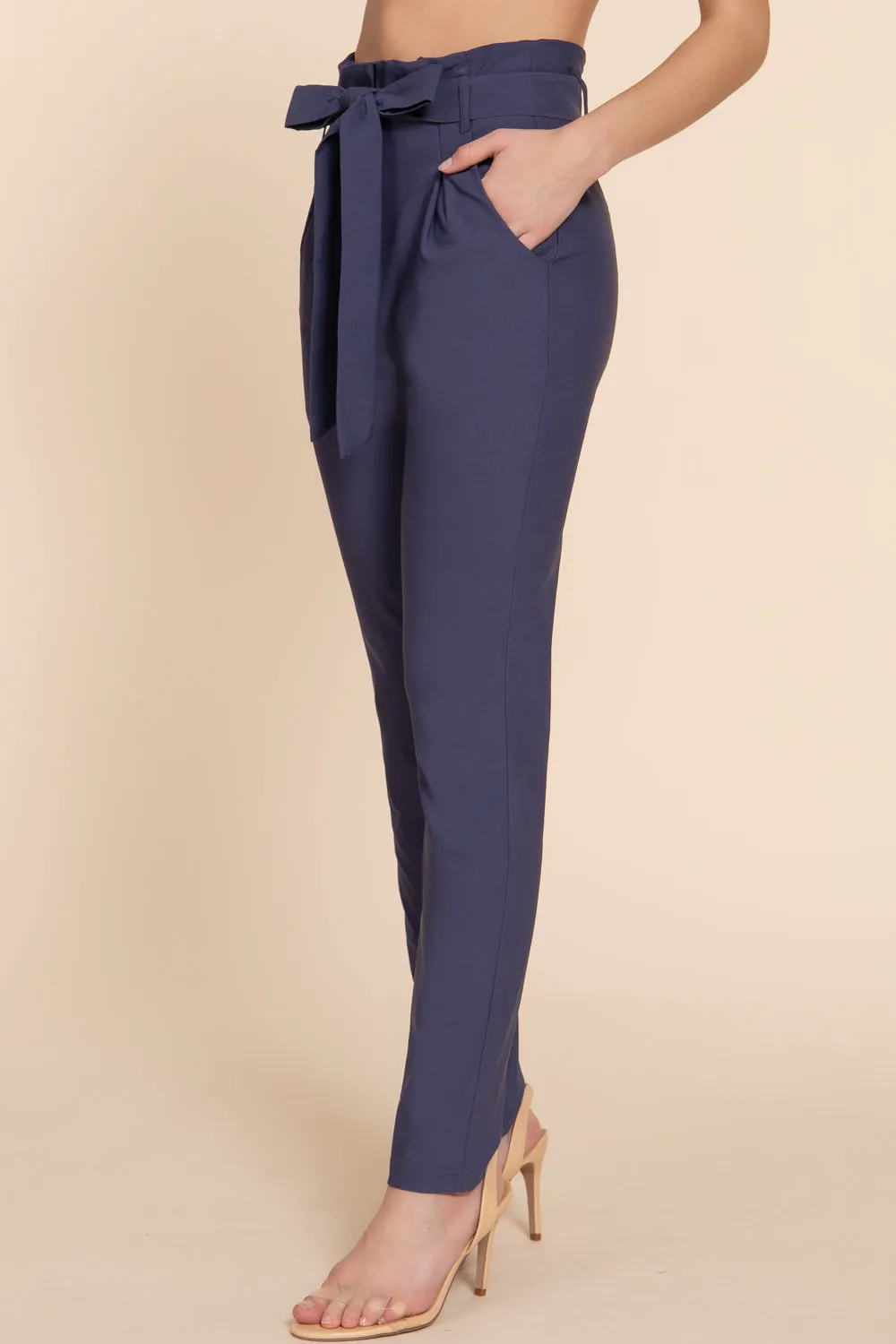 Women's Belted High Waisted Pegged Long Pants
