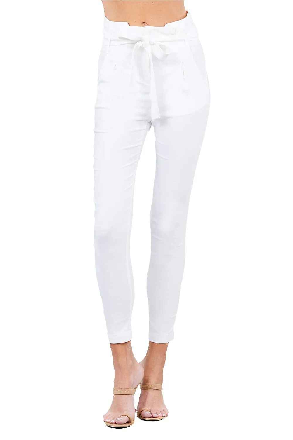 Women's Belted High Waisted Pegged Long Pants