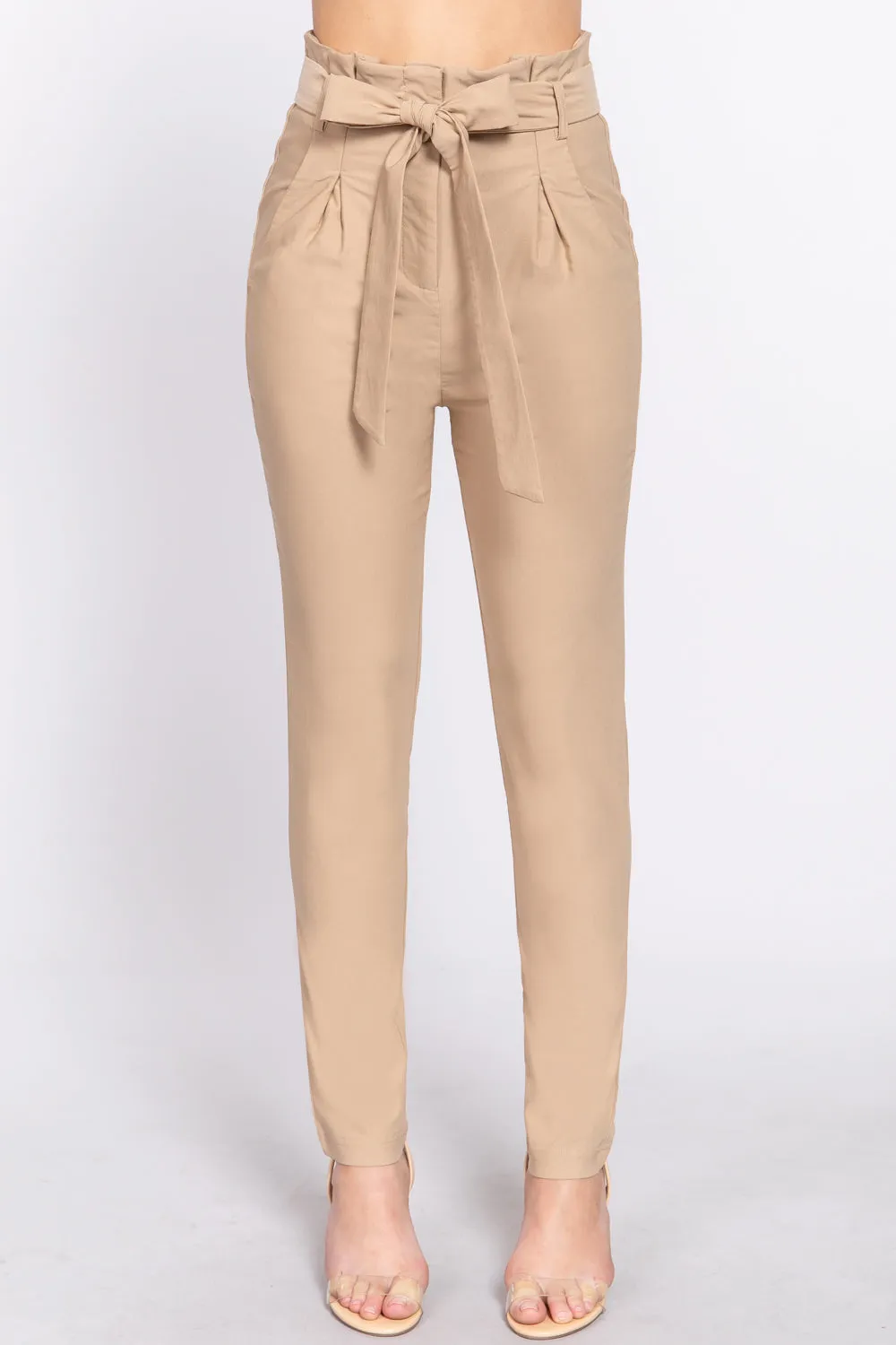 Women's Belted High Waisted Pegged Long Pants