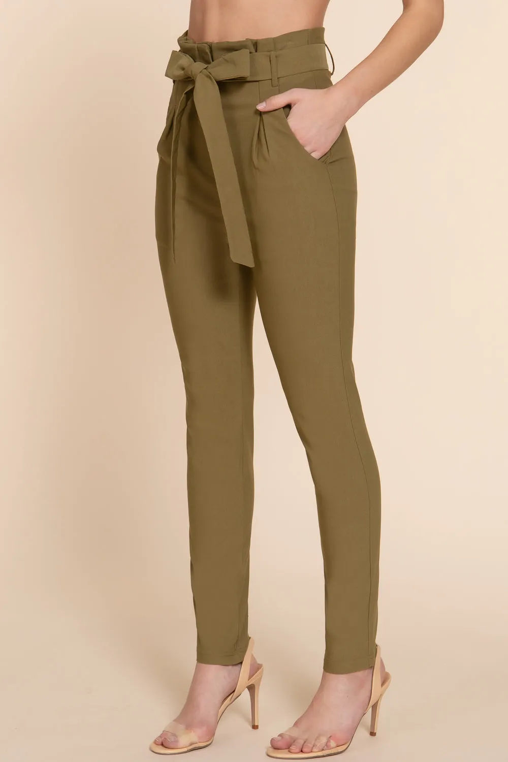 Women's Belted High Waisted Pegged Long Pants