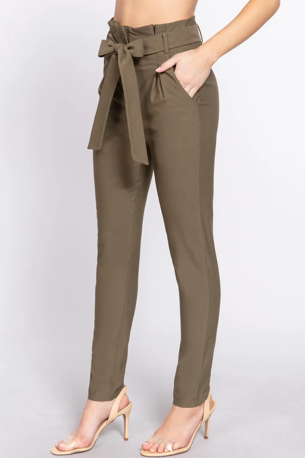 Women's Belted High Waisted Pegged Long Pants
