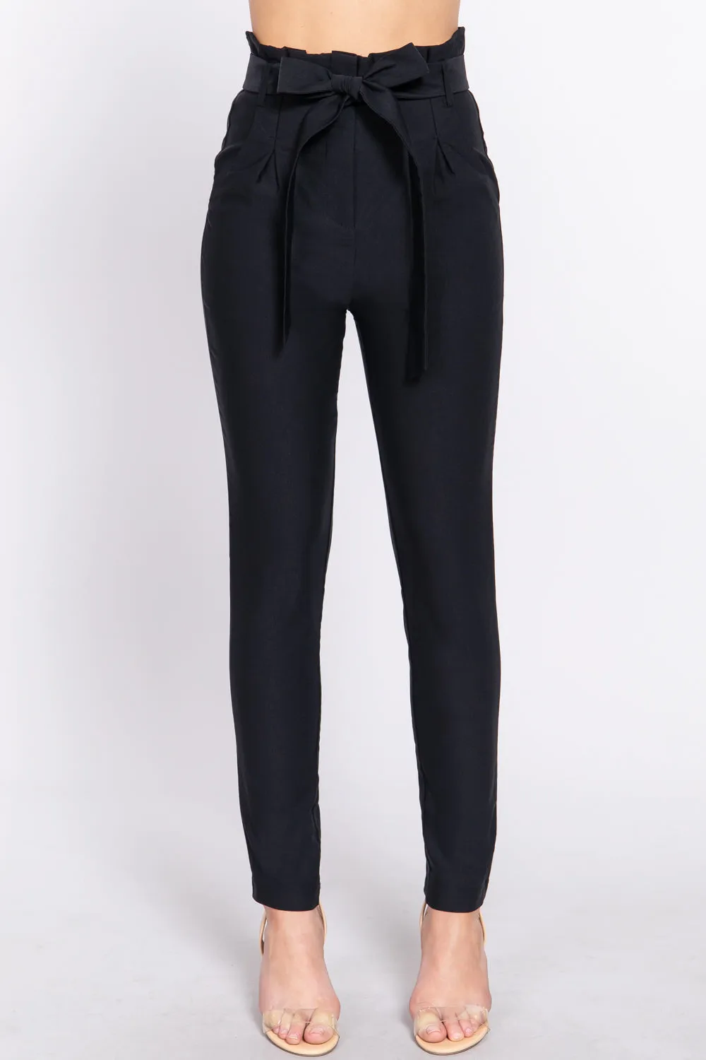 Women's Belted High Waisted Pegged Long Pants