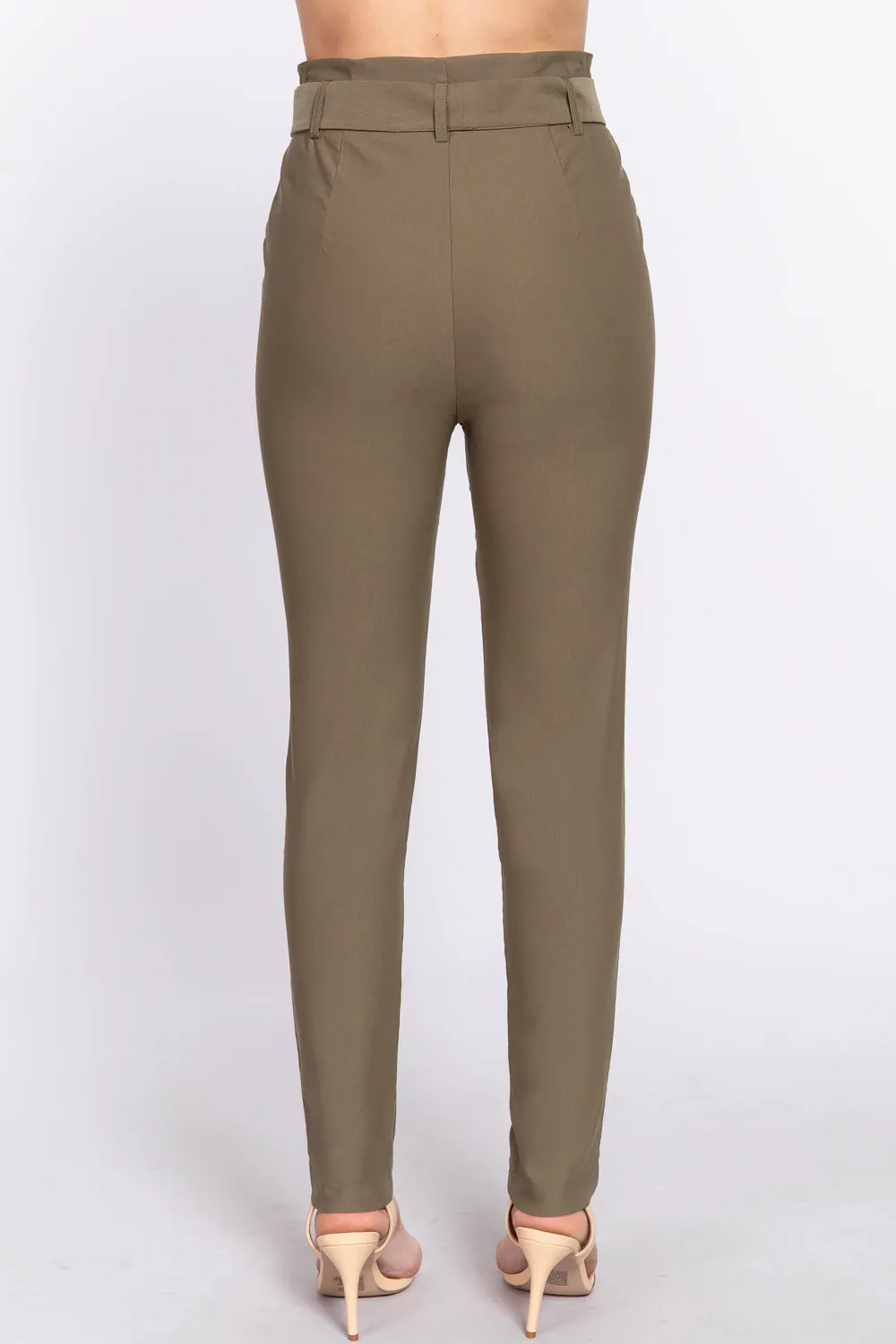 Women's Belted High Waisted Pegged Long Pants