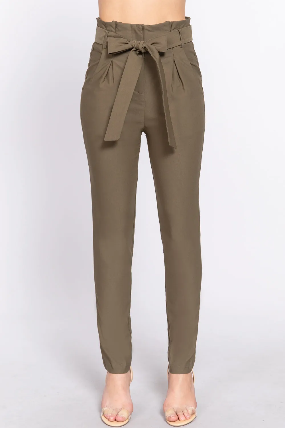 Women's Belted High Waisted Pegged Long Pants
