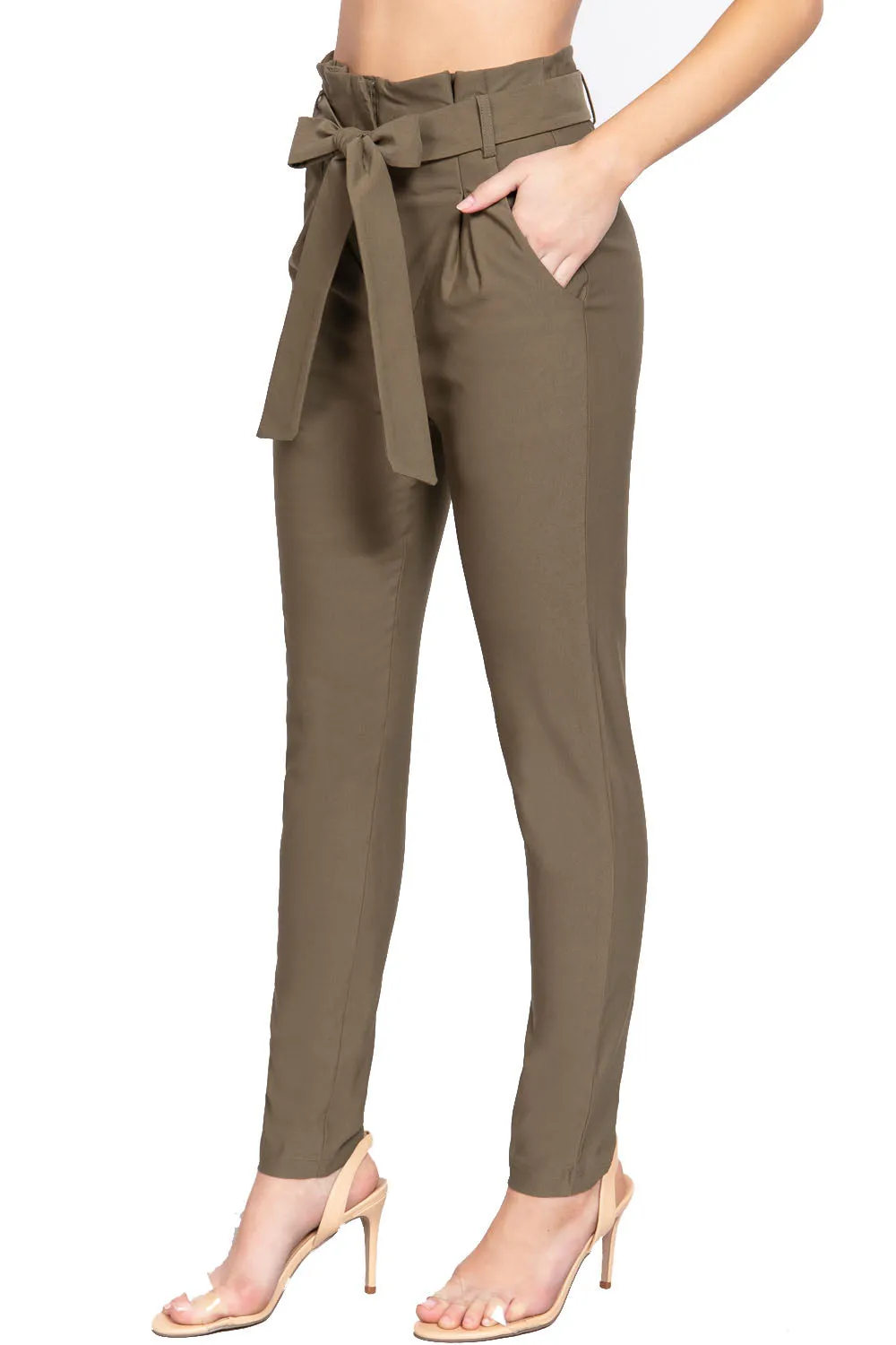 Women's Belted High Waisted Pegged Long Pants