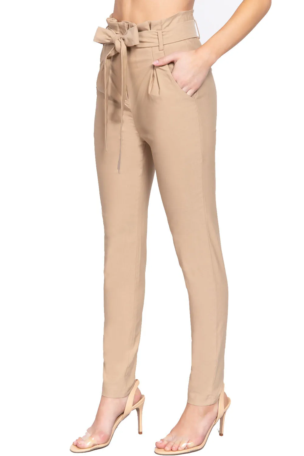 Women's Belted High Waisted Pegged Long Pants
