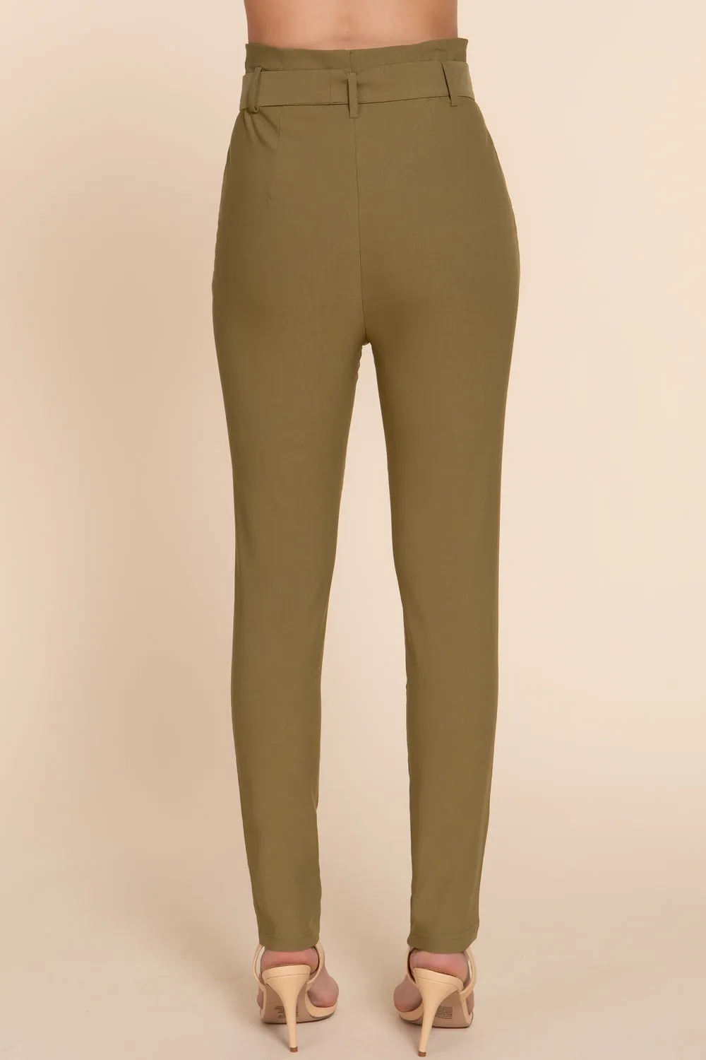 Women's Belted High Waisted Pegged Long Pants