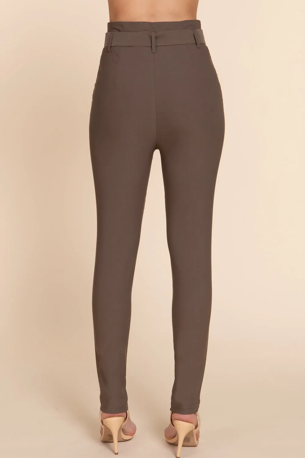 Women's Belted High Waisted Pegged Long Pants