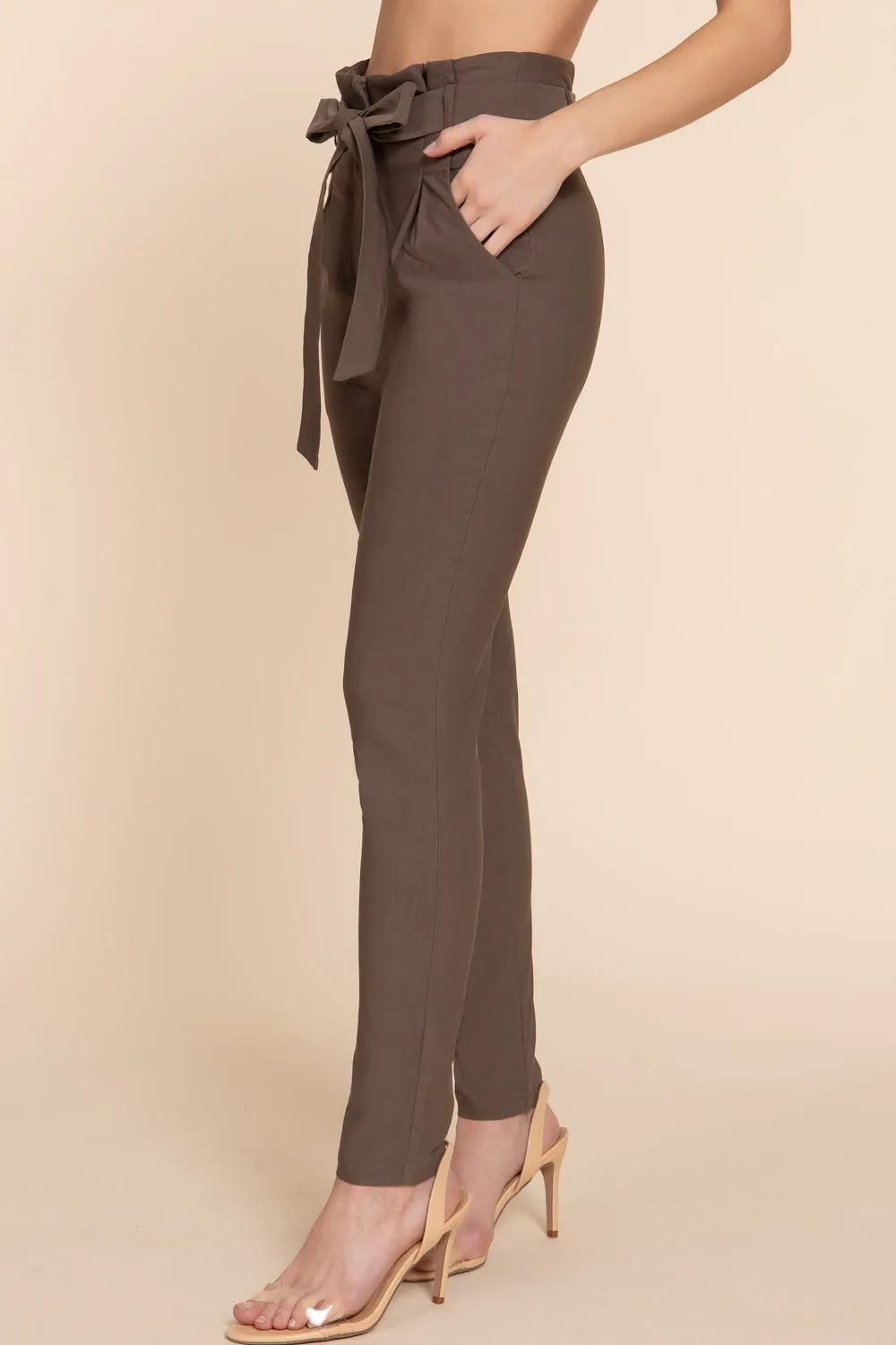 Women's Belted High Waisted Pegged Long Pants