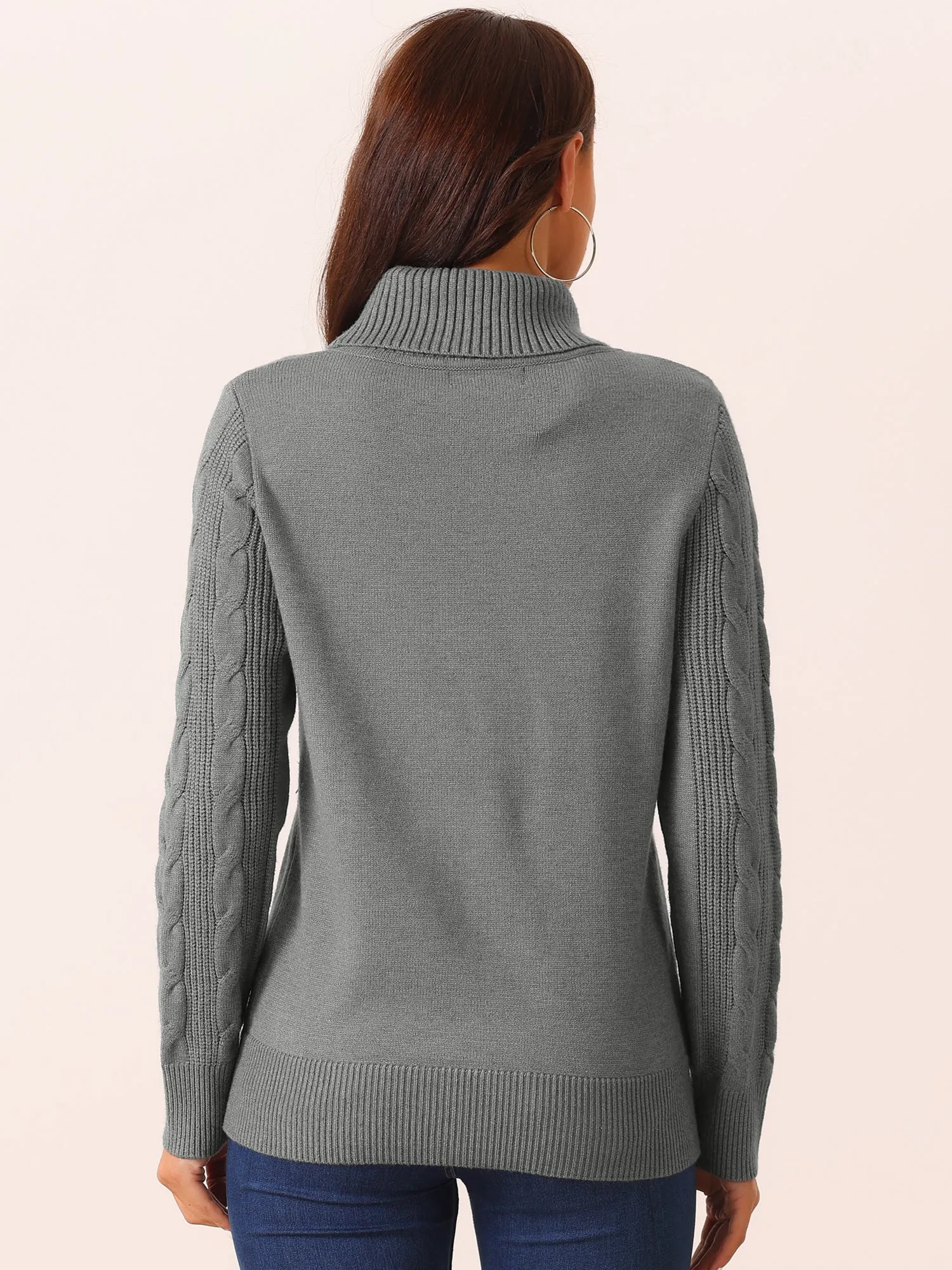 Women's High Neck Long Sleeve Casual Chunky Warm Pullover Sweater Top