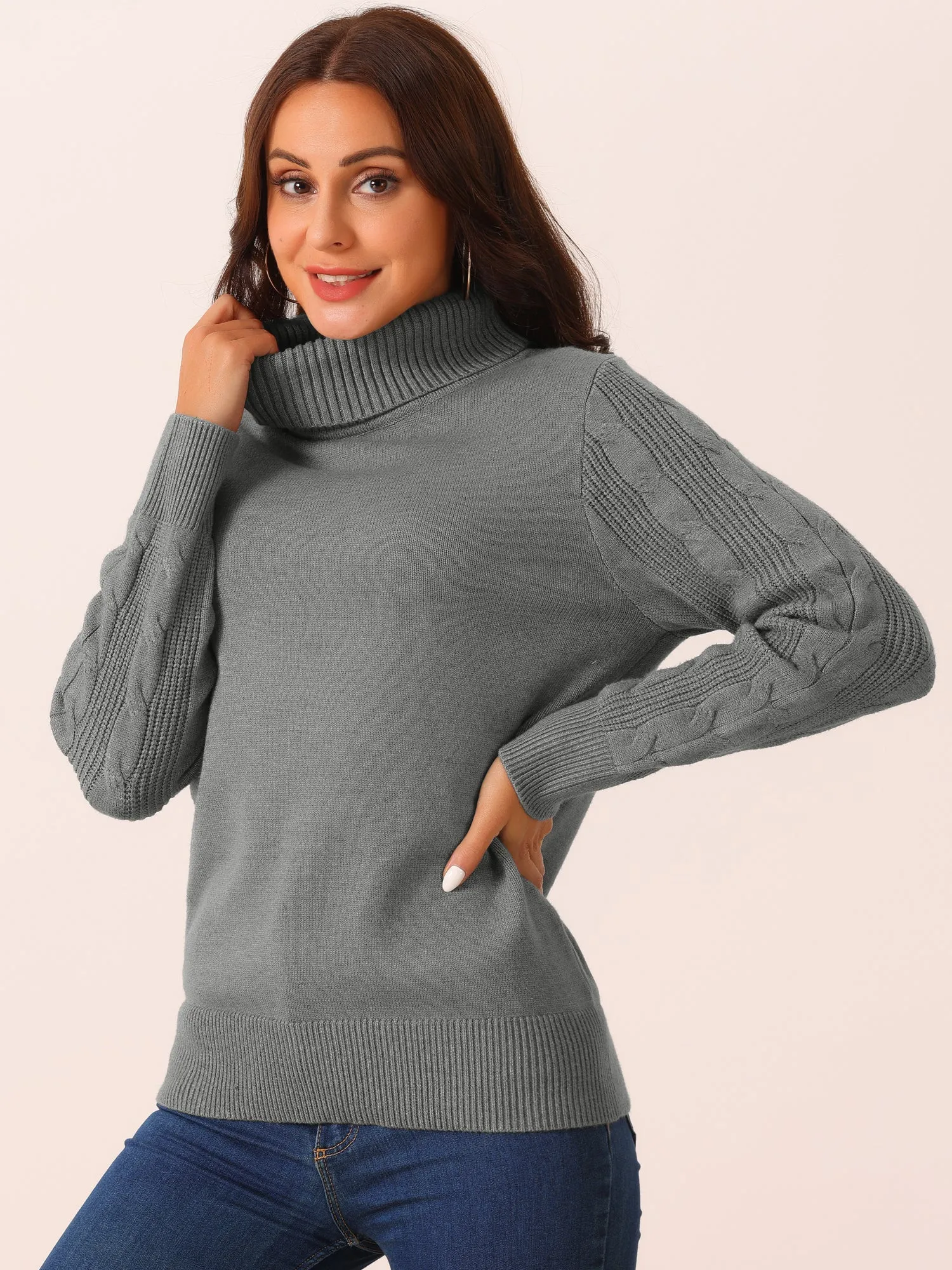 Women's High Neck Long Sleeve Casual Chunky Warm Pullover Sweater Top