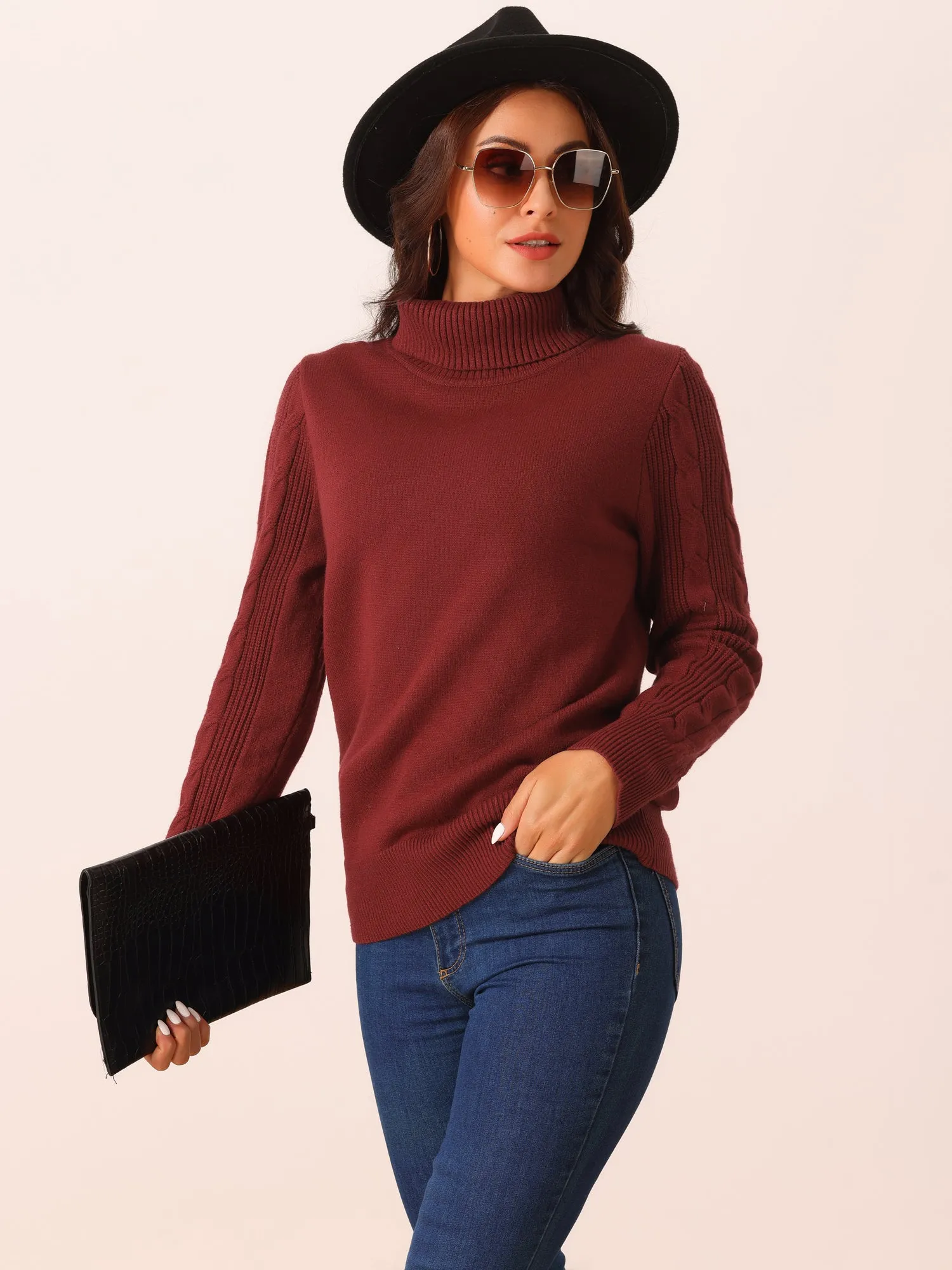 Women's High Neck Long Sleeve Casual Chunky Warm Pullover Sweater Top