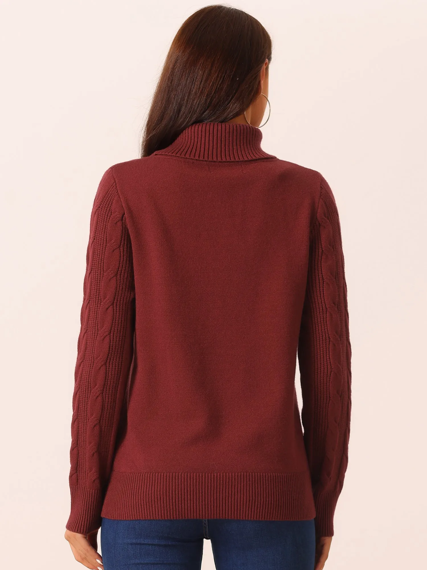Women's High Neck Long Sleeve Casual Chunky Warm Pullover Sweater Top