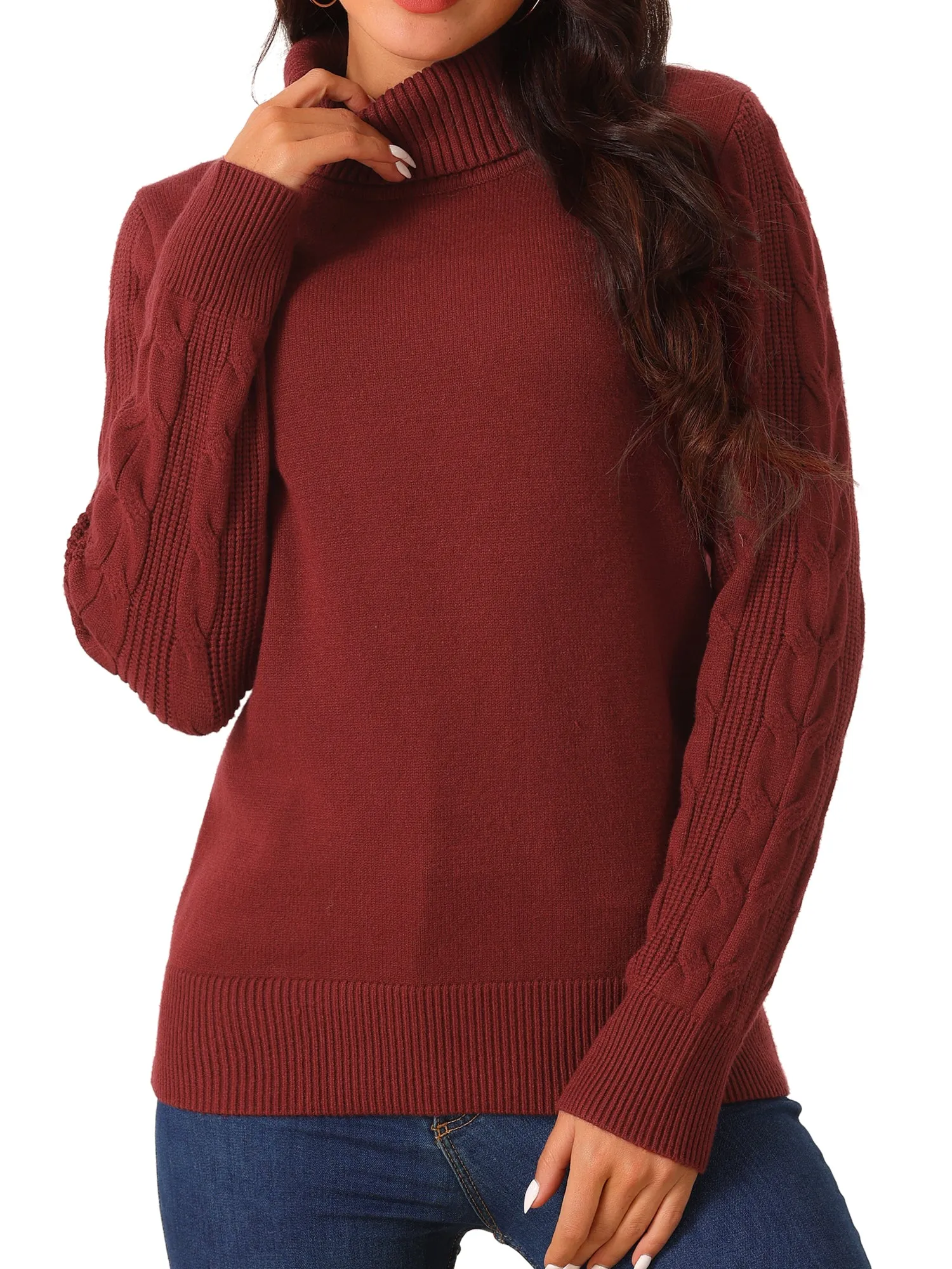 Women's High Neck Long Sleeve Casual Chunky Warm Pullover Sweater Top