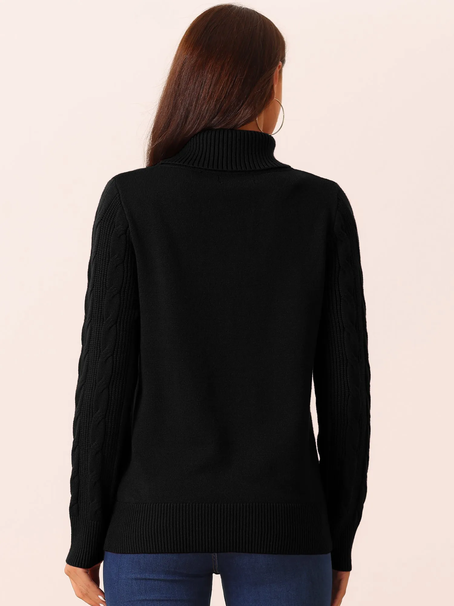 Women's High Neck Long Sleeve Casual Chunky Warm Pullover Sweater Top