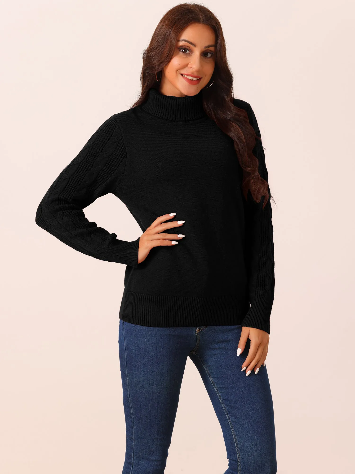 Women's High Neck Long Sleeve Casual Chunky Warm Pullover Sweater Top