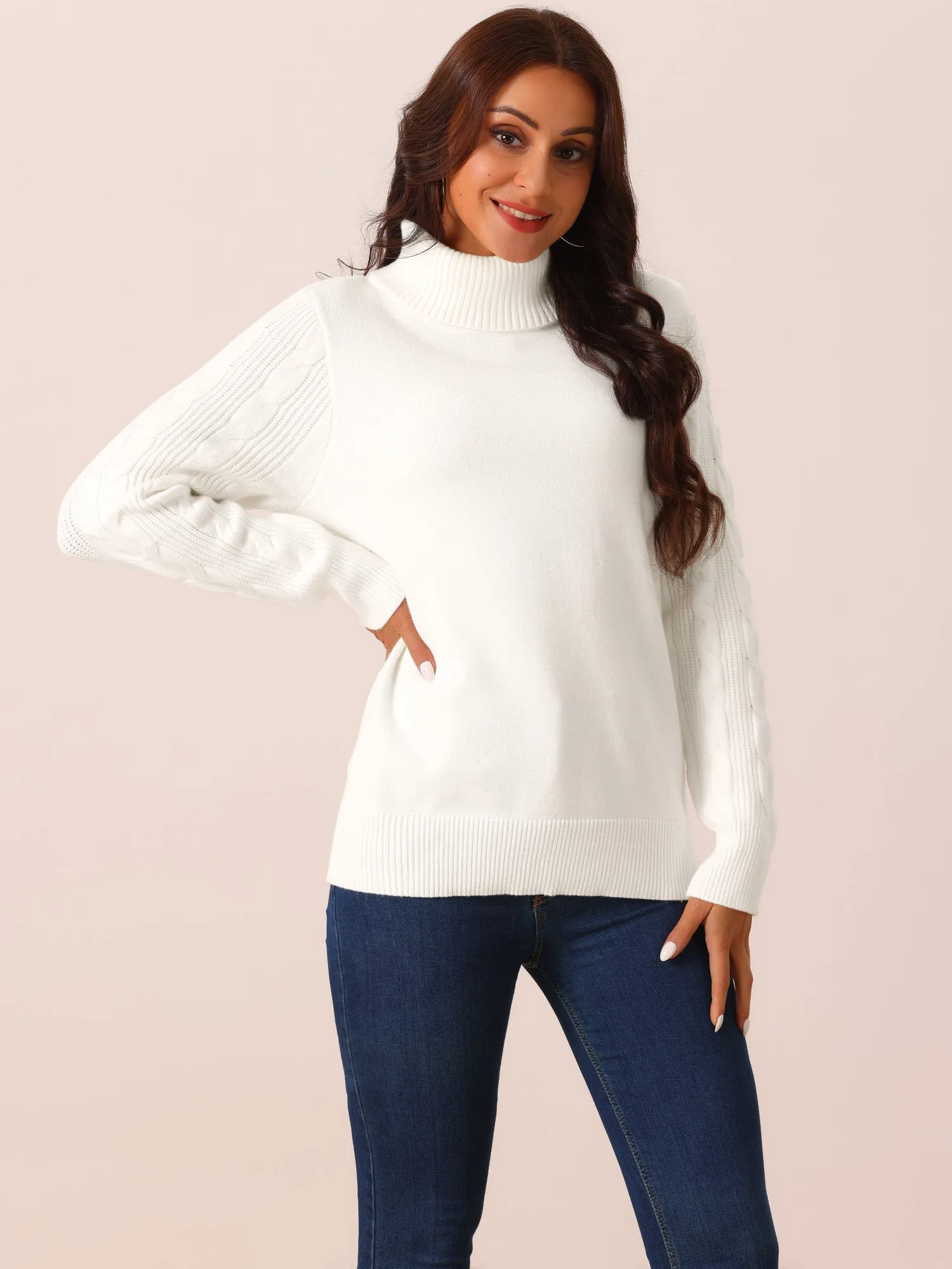 Women's High Neck Long Sleeve Casual Chunky Warm Pullover Sweater Top