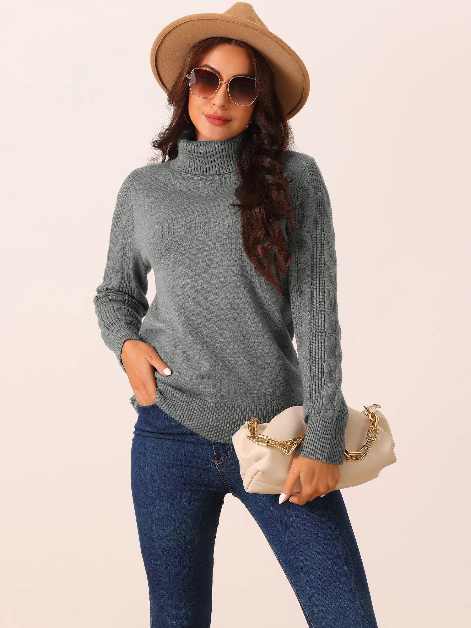 Women's High Neck Long Sleeve Casual Chunky Warm Pullover Sweater Top