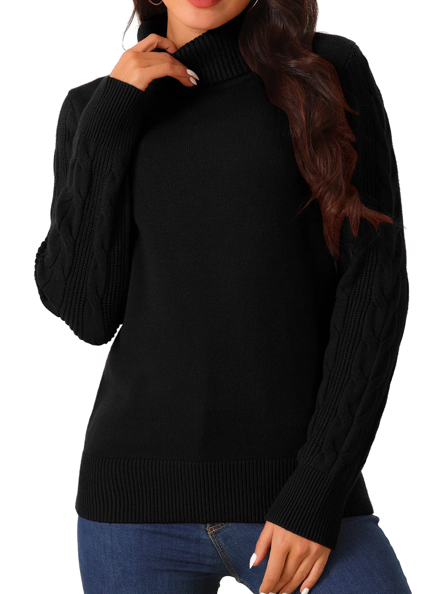 Women's High Neck Long Sleeve Casual Chunky Warm Pullover Sweater Top