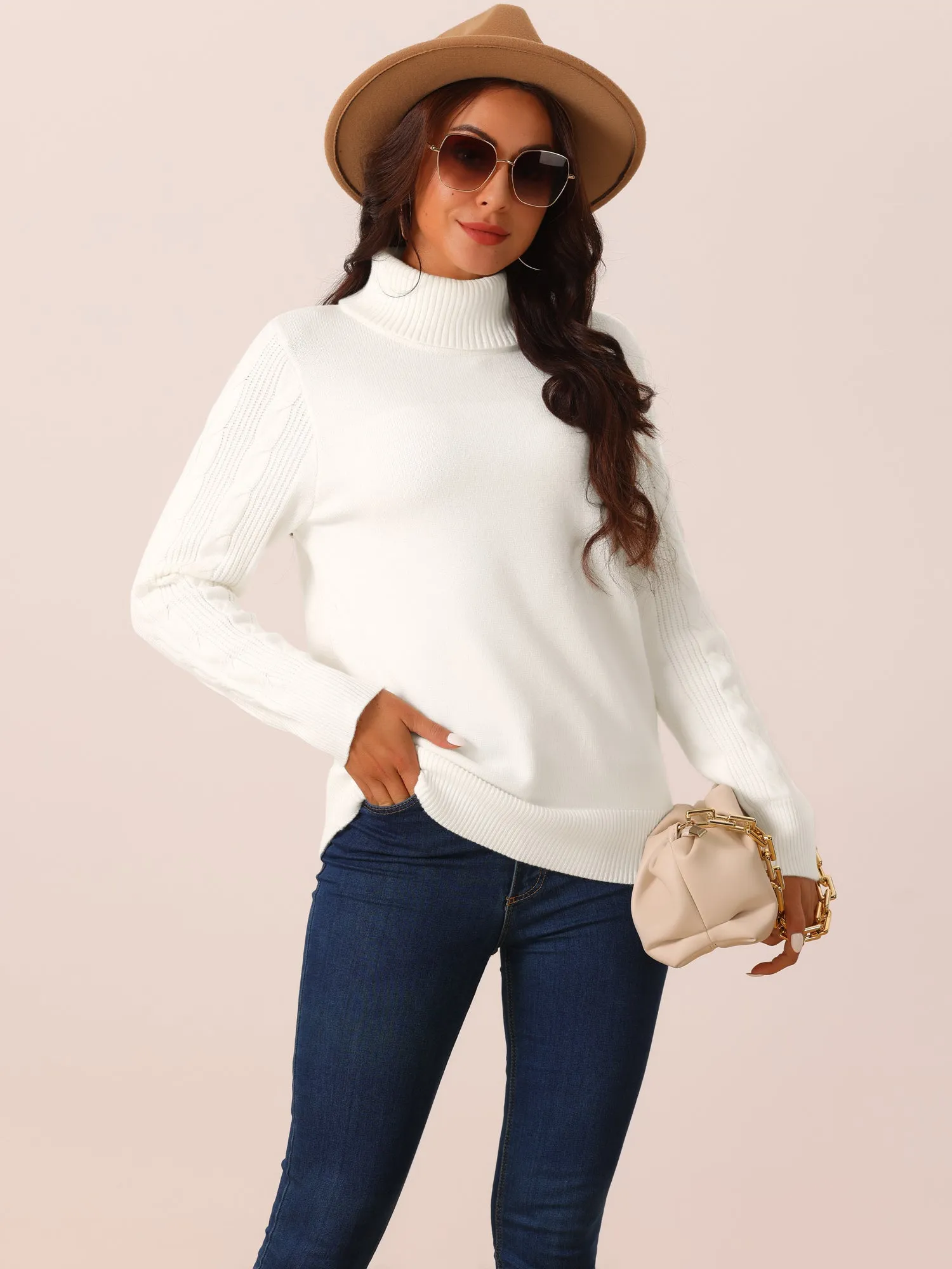 Women's High Neck Long Sleeve Casual Chunky Warm Pullover Sweater Top