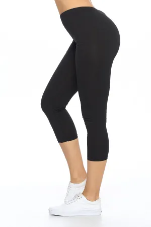 Women's High Rise Waist Fitted Cotton Capri Cropped Leggings Pants
