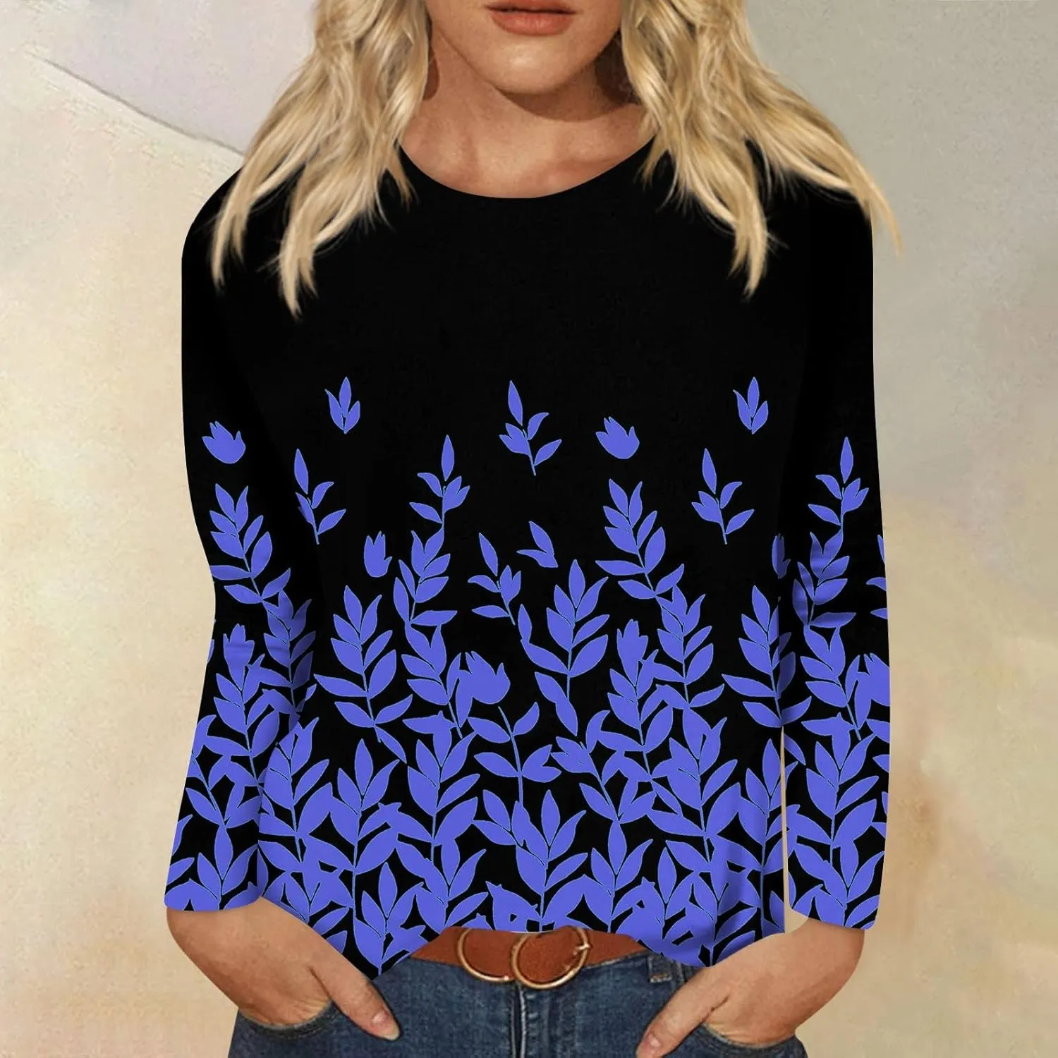 Womens Long Sleeve Tops Fall Sweatshirt Plus Size Tunic Crewneck Tops Winter Clothes