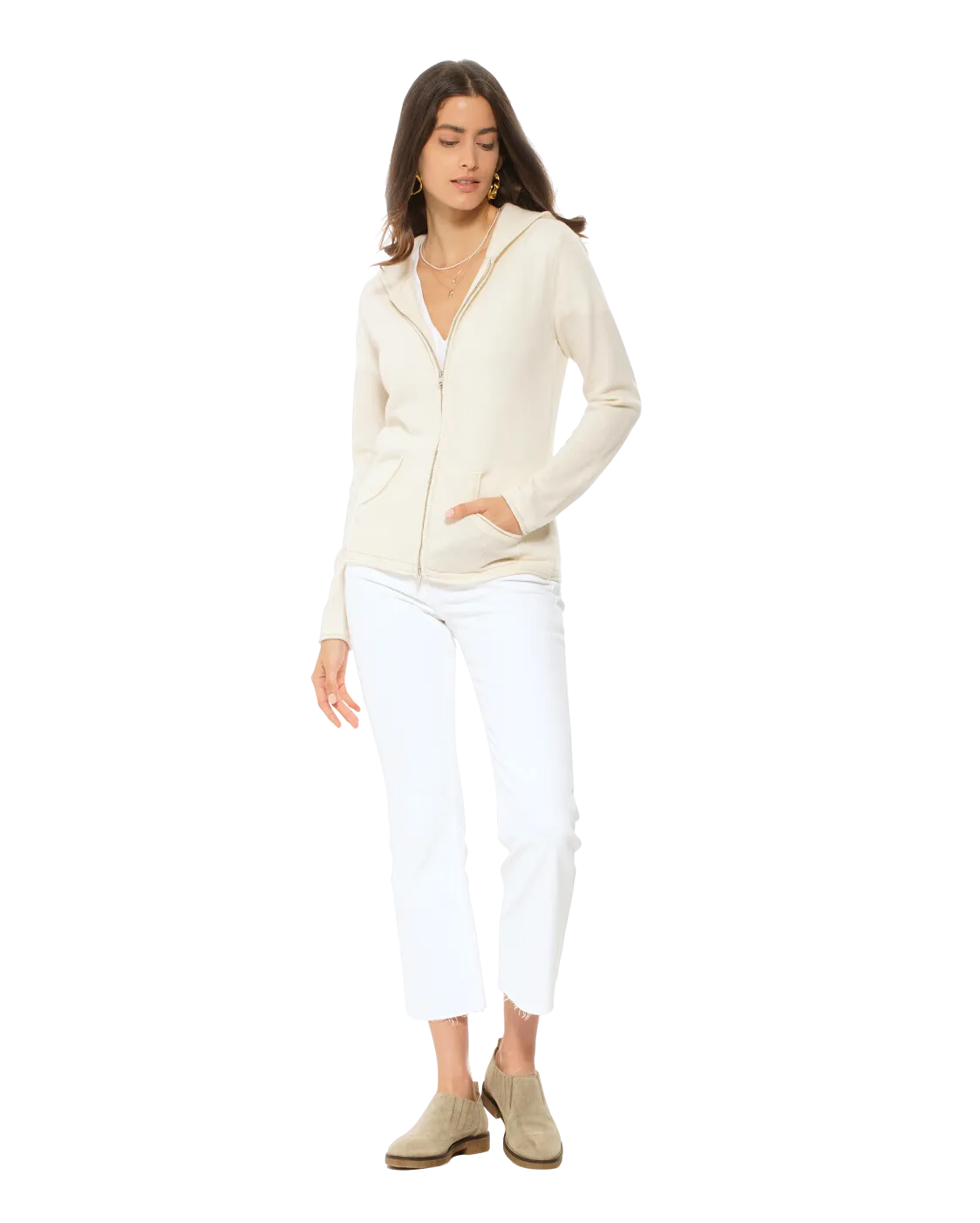 Women's Pure Cashmere Hoodie Sweater Camel