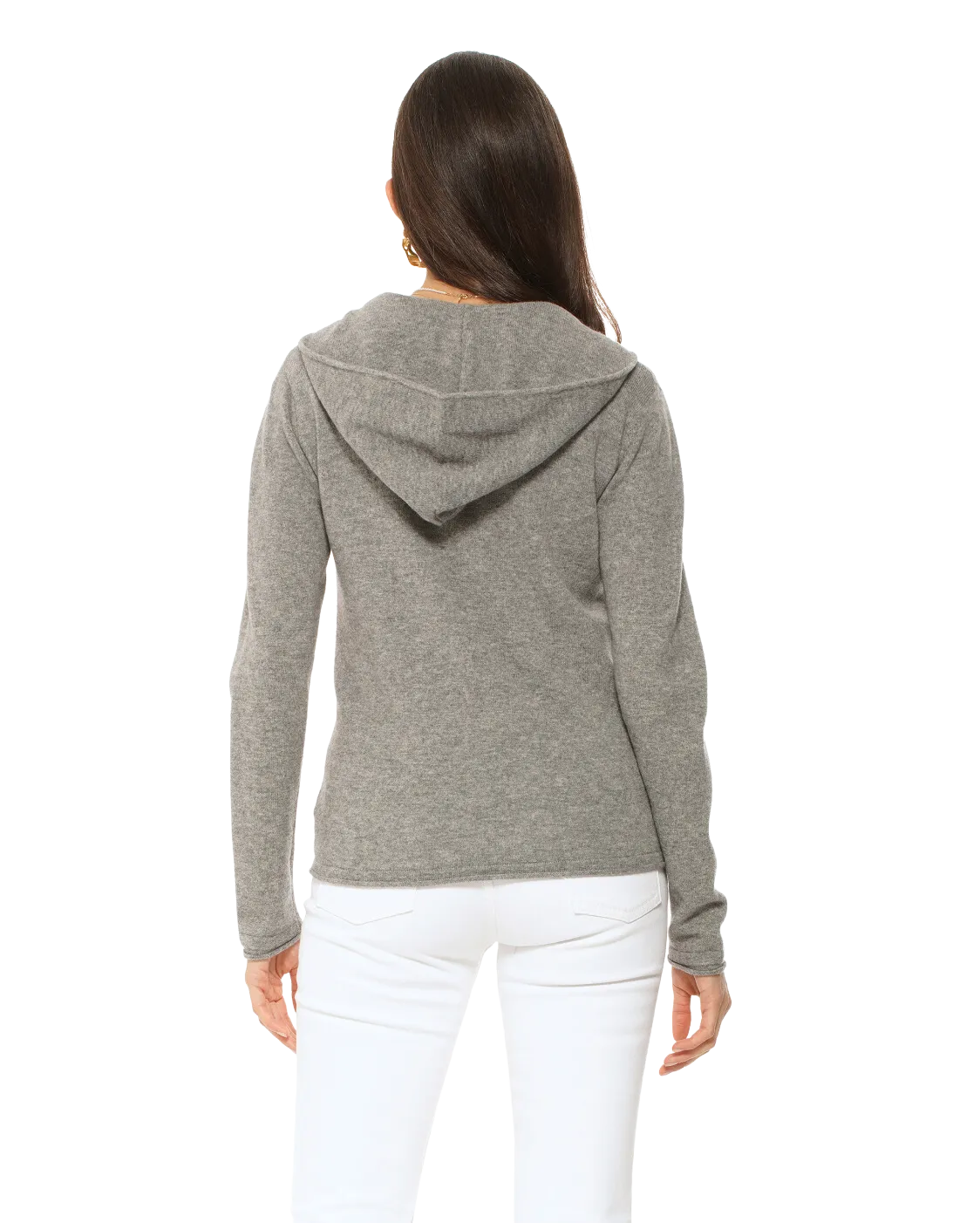 Women's Pure Cashmere Hoodie Sweater Medium Grey