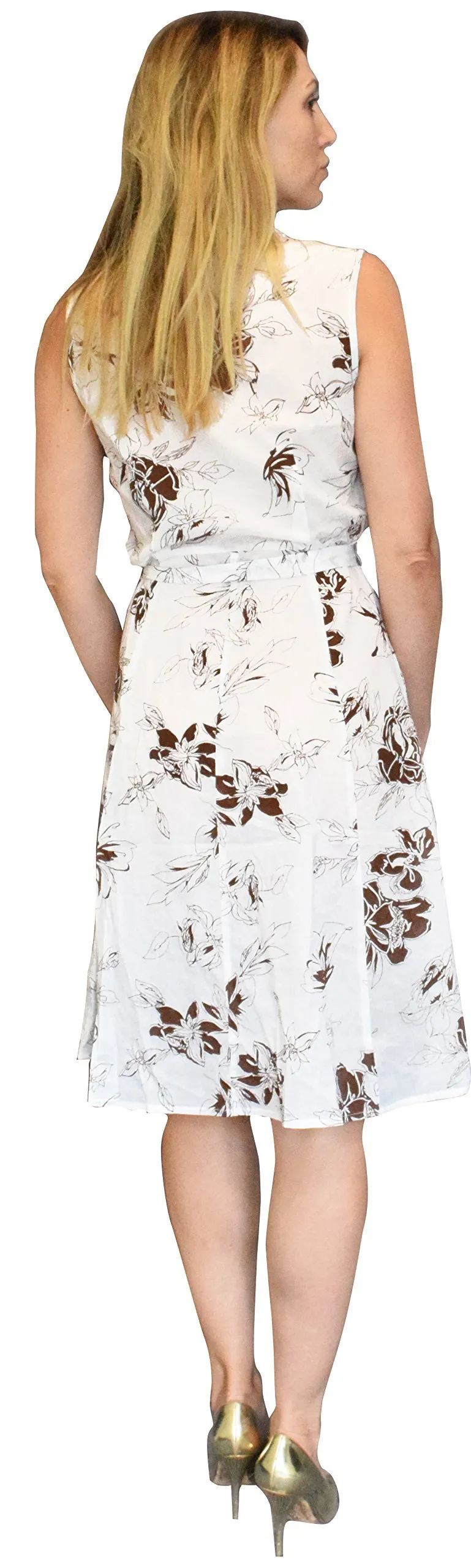 Women's Vintage 100% Cotton Floral Button Up Shift Dress By Peach Couture (Silver Sand Brier)