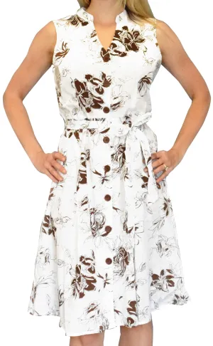Women's Vintage 100% Cotton Floral Button Up Shift Dress By Peach Couture (Silver Sand Brier)