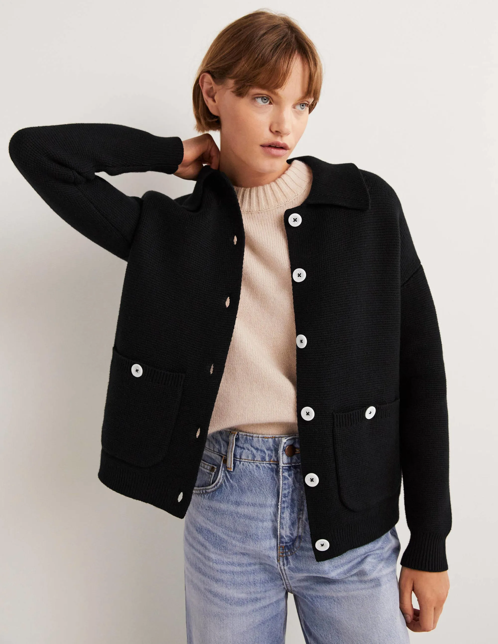 Wool Blend Cardigan-Black